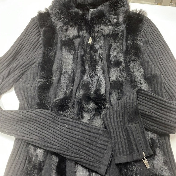 Vintage Dolce Cabo Black Knit Fur Front Zipper Cardigan - Picture 12 of 14